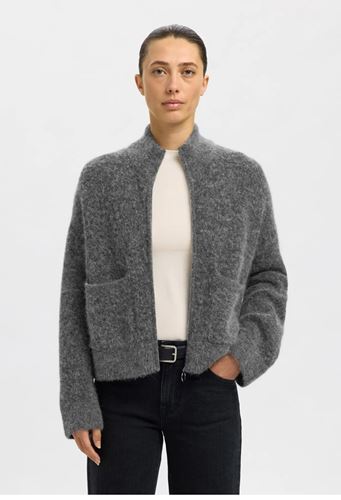 Tröjor/Koftor - Slfsia ras knit zipper cardigan – Medium grey melange